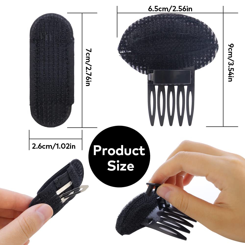 BAERFIT Black Hair Volumizer Puff for Women - 3 Pack Invisible Hair Bun Bump Clips with Fluffy Sponge Pad - Perfect for Updos, Ponytails & Princess Styling - Great for Weddings, Parties & Everyday Hair Accessories