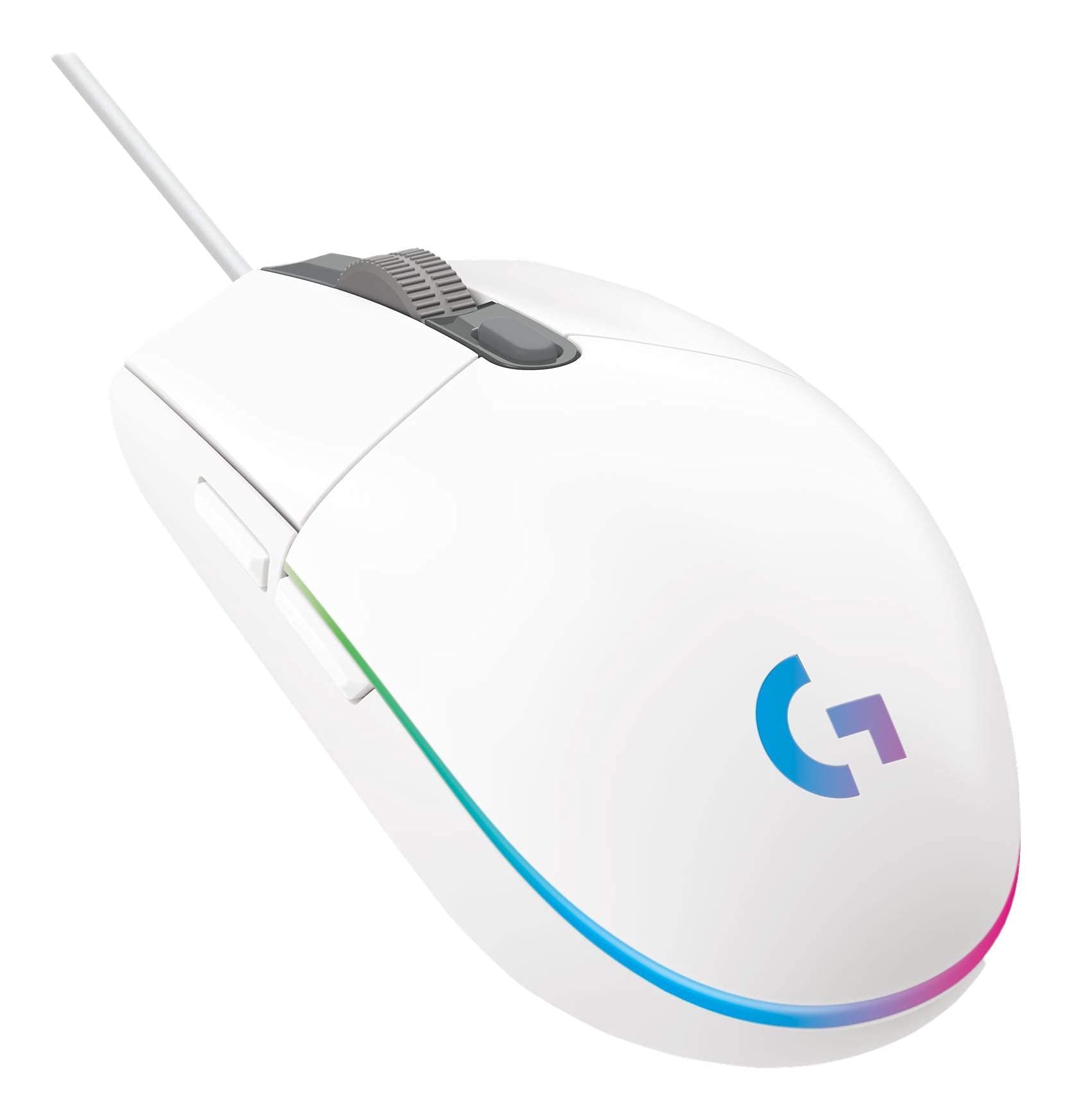 Logitech G203 Lightsync RGB Gaming Mouse - 6 Programmable Buttons, 8000 DPI Optical Sensor, Lightweight Design (Renewed, White) | Perfect for FPS, MOBA & Esports Gaming