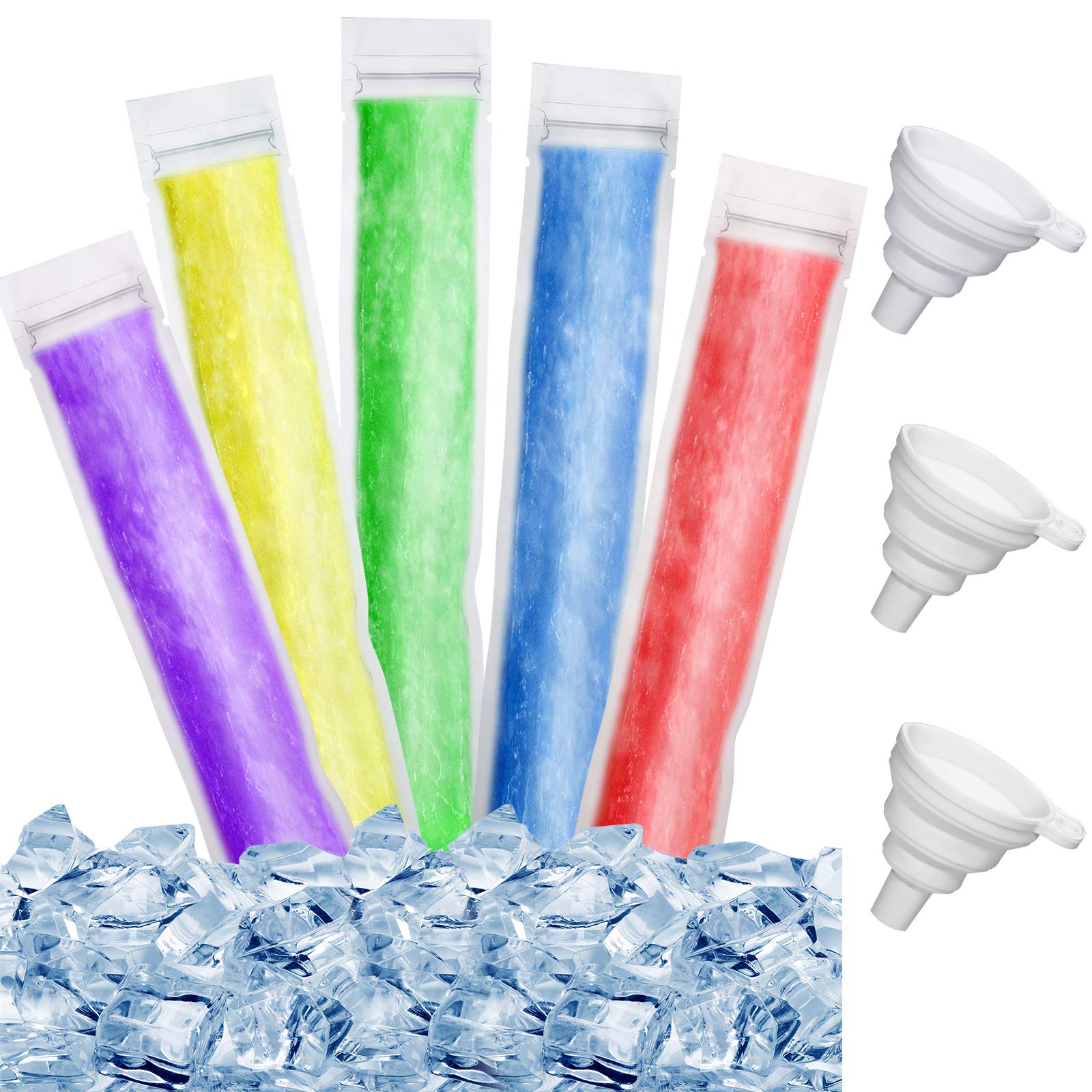 450-Piece Disposable Ice Mold Bags for Homemade Popsicles, Healthy Snacks & Smoothies - Includes 3 Funnels (8.7