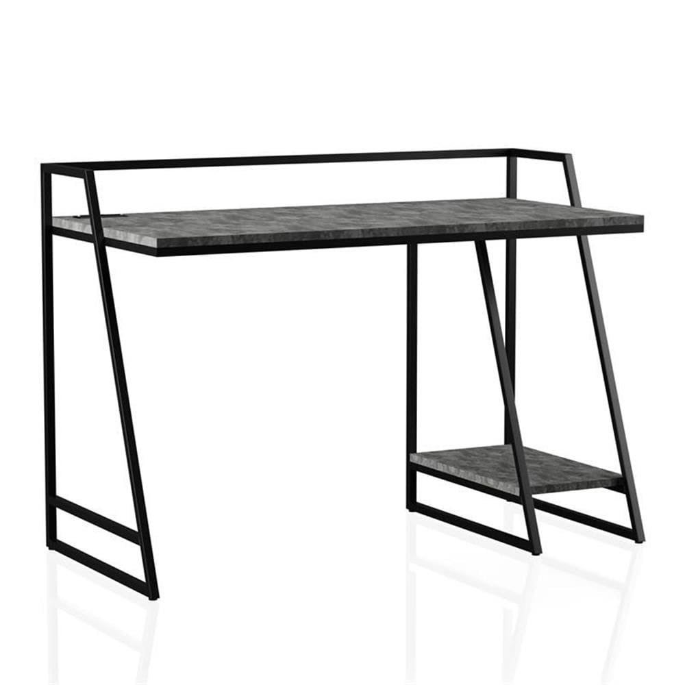 Furniture of America Sanue Modern Metal Writing Desk with USB Ports - Light Gray Home Office Desk for Small Spaces & Workspaces