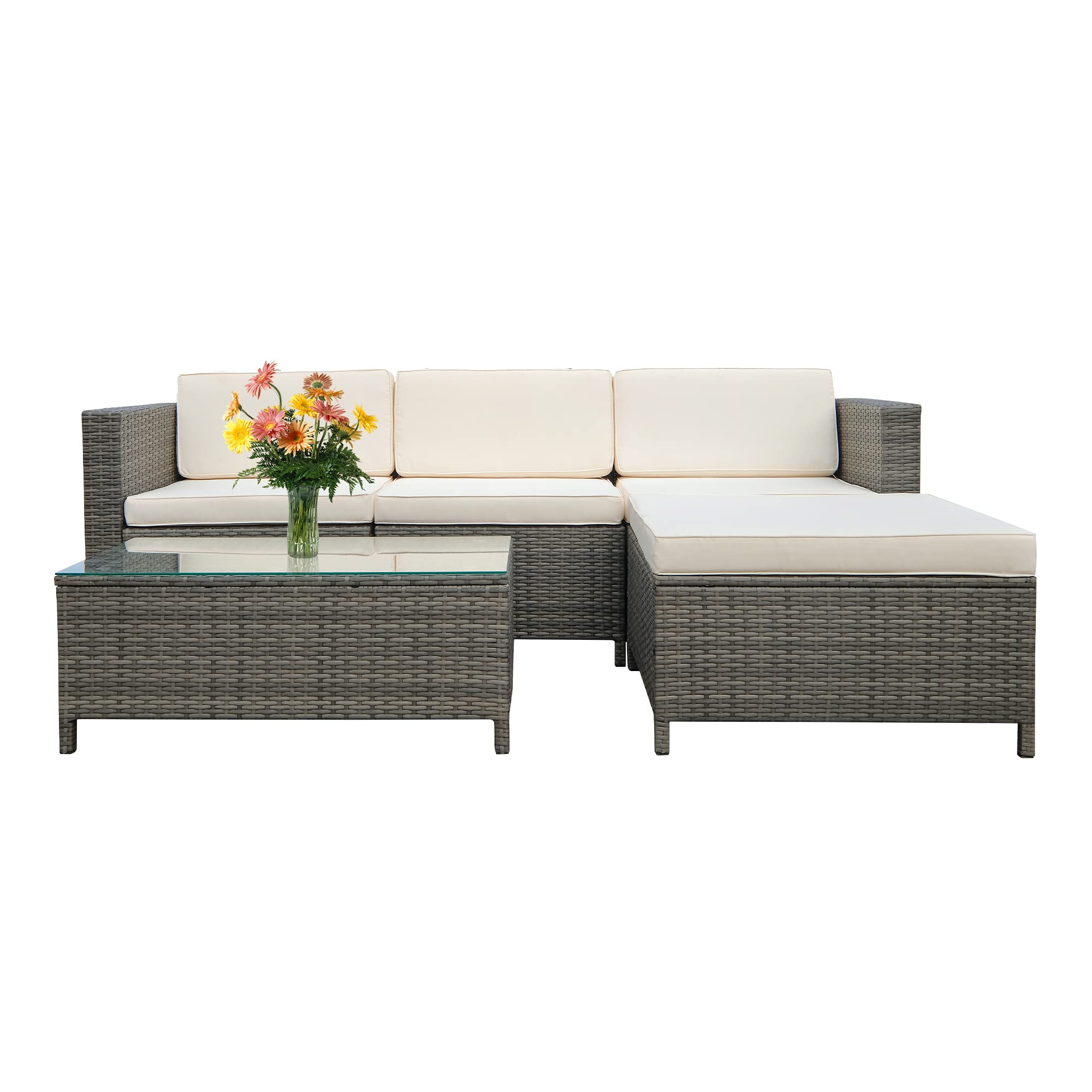 MayInColor 5-Piece Outdoor Patio Sectional Furniture Set - Weather-Resistant Rattan Sofa Set with Waterproof Cushions for Balcony, Porch, Backyard, Deck & Garden - Perfect for Relaxing, Entertaining & Outdoor Gatherings