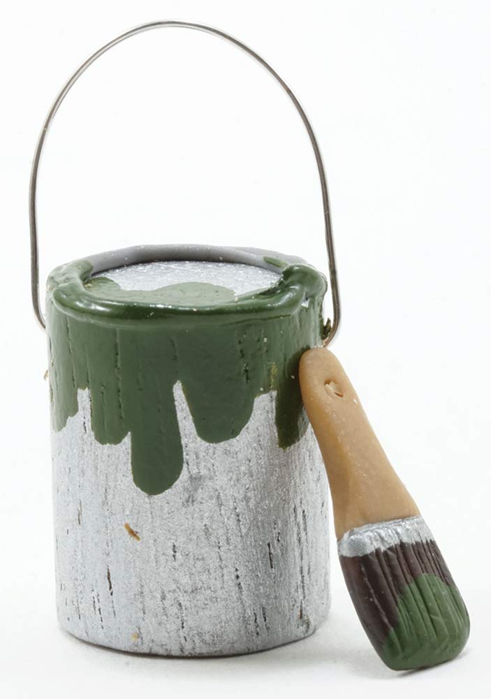 Miniature Green Paint Can and Brush Set for Dollhouse - Perfect for DIY Miniature Crafts, Model Building, and Dollhouse Accessories