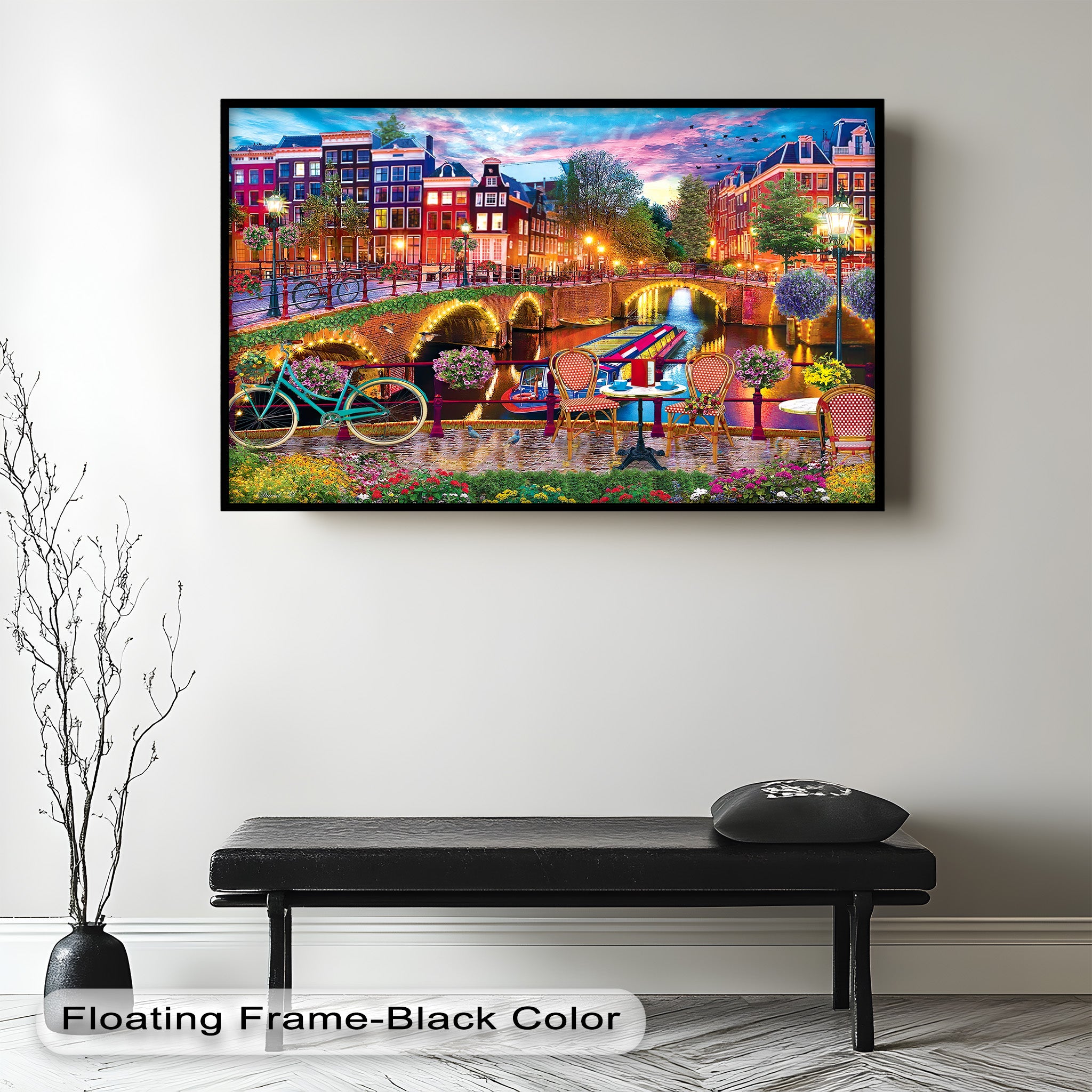 Stunning Amsterdam Sunset Oil Painting - Vibrant Cityscape Wall Art for Living Room & Office Decor