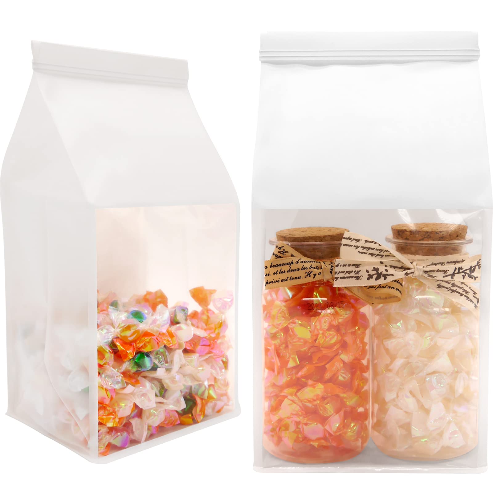 25Pcs White Kraft Paper Bakery Bags with Window - 5.1x4.3x11 Inches Cookie Packaging Bags with Tin Tie Lock for Treats, Popcorn, Coffee | Perfect for Home Baking, Party Favors & Gift Packaging