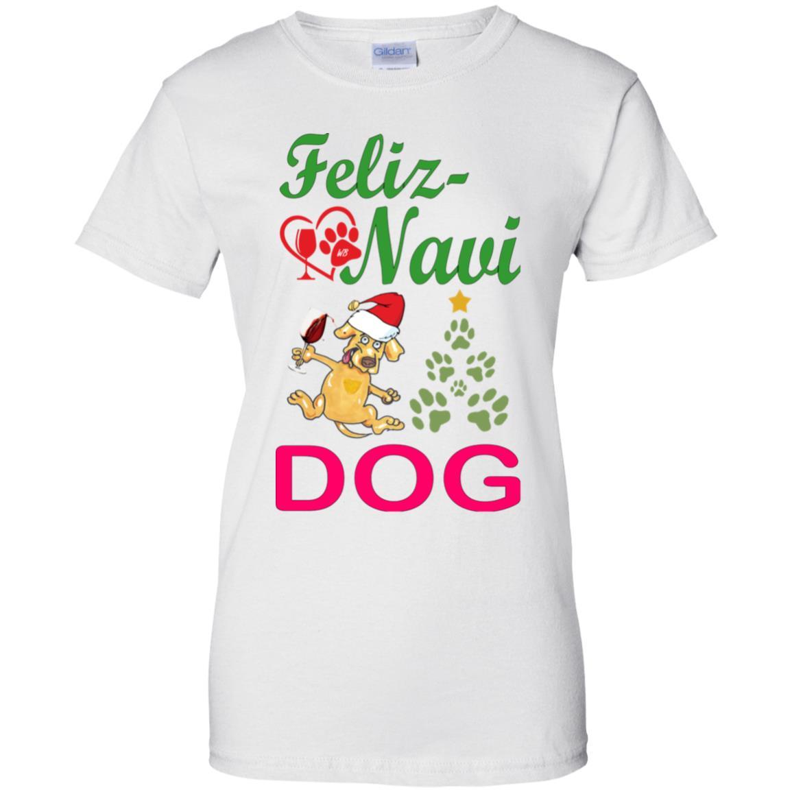 Feliz Navidad Dog Lovers 100% Cotton T-Shirt - Green & Red Holiday Christmas Gift for Women | Casual Wear, Party Outfit, Festive Apparel