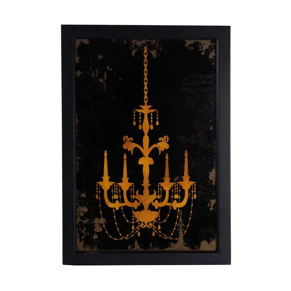 Benjara Yellow & Black Traditional Rectangular Chandelier Wall Art - Elegant Home Decor for Living Room, Bedroom & Dining Area