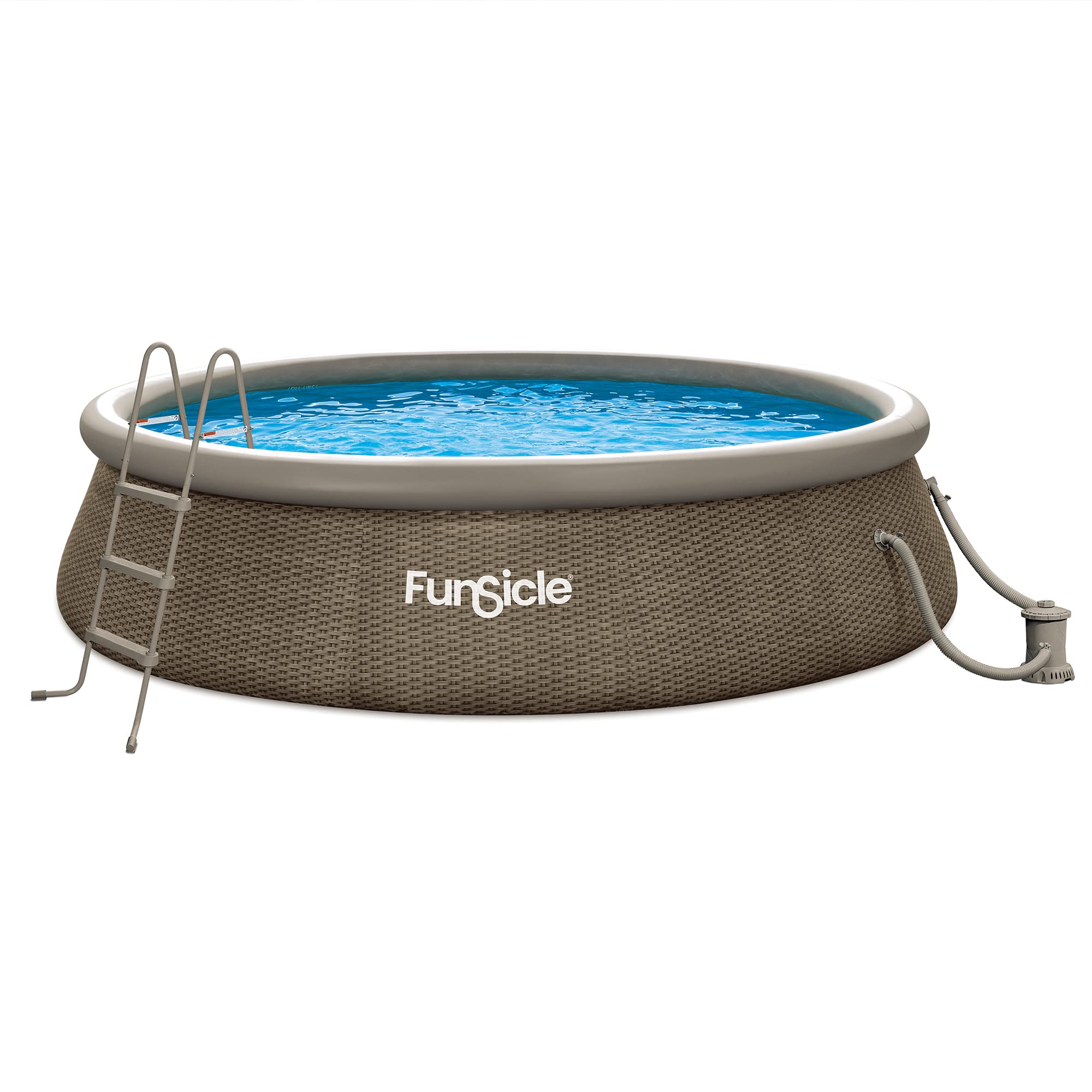 Funsicle 14ft x 36in Quick-Set Round Inflatable Above Ground Swimming Pool Set with Pump & Cartridge Filter - Brown Triple Basketweave Design for Backyard, Family Fun & Summer Relaxation
