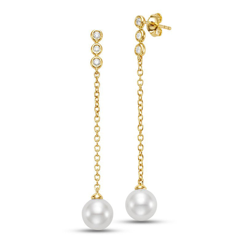Exquisite Triple Diamond & Pearl Drop Earrings for Women – Elegant Dangle Jewelry for Weddings, Parties & Special Occasions