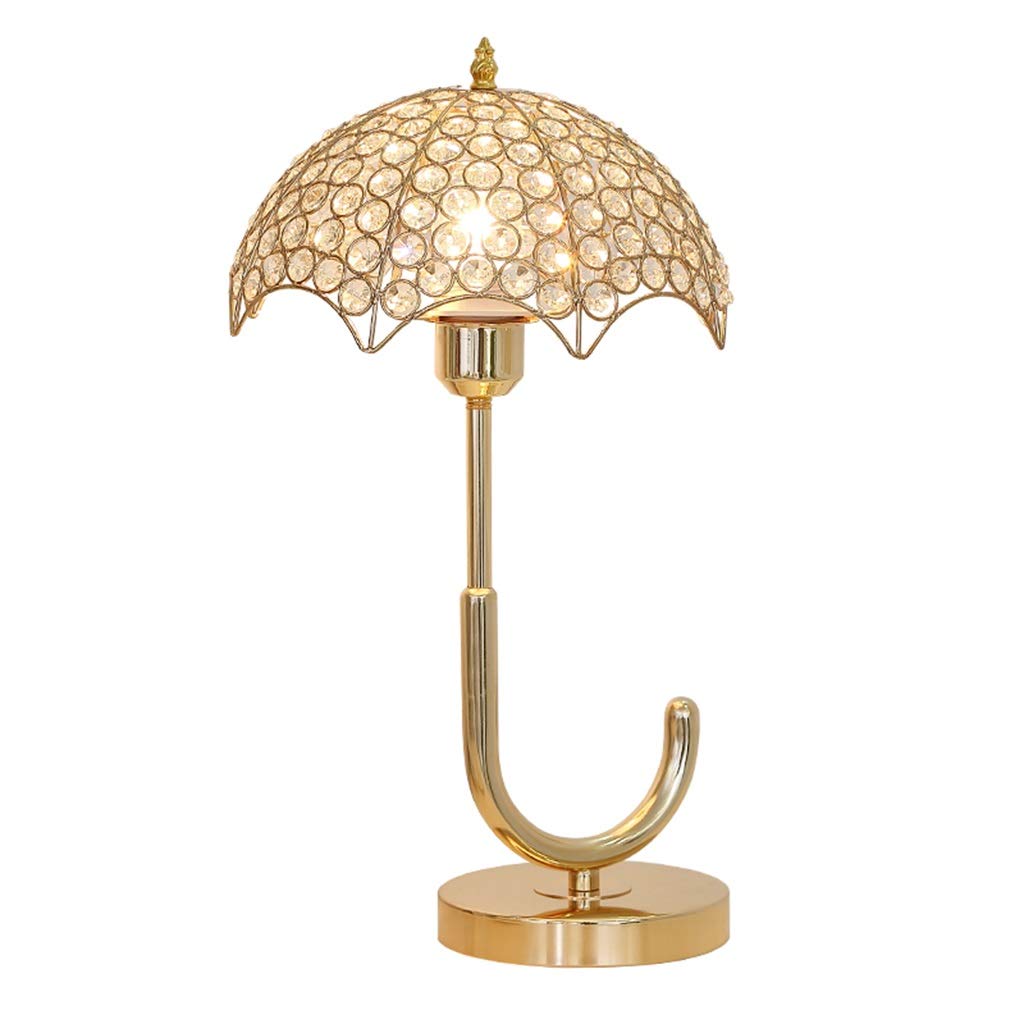 ZWeiD Decorative Table Lamp - Golden Umbrella Crystal Shade E27 Eye Protection Night Light for Living Room, Bedroom, Office - Chrome Finish Reading Lamp Lighting (27x27x47cm) - Perfect for Cozy Nights & Relaxing Reading