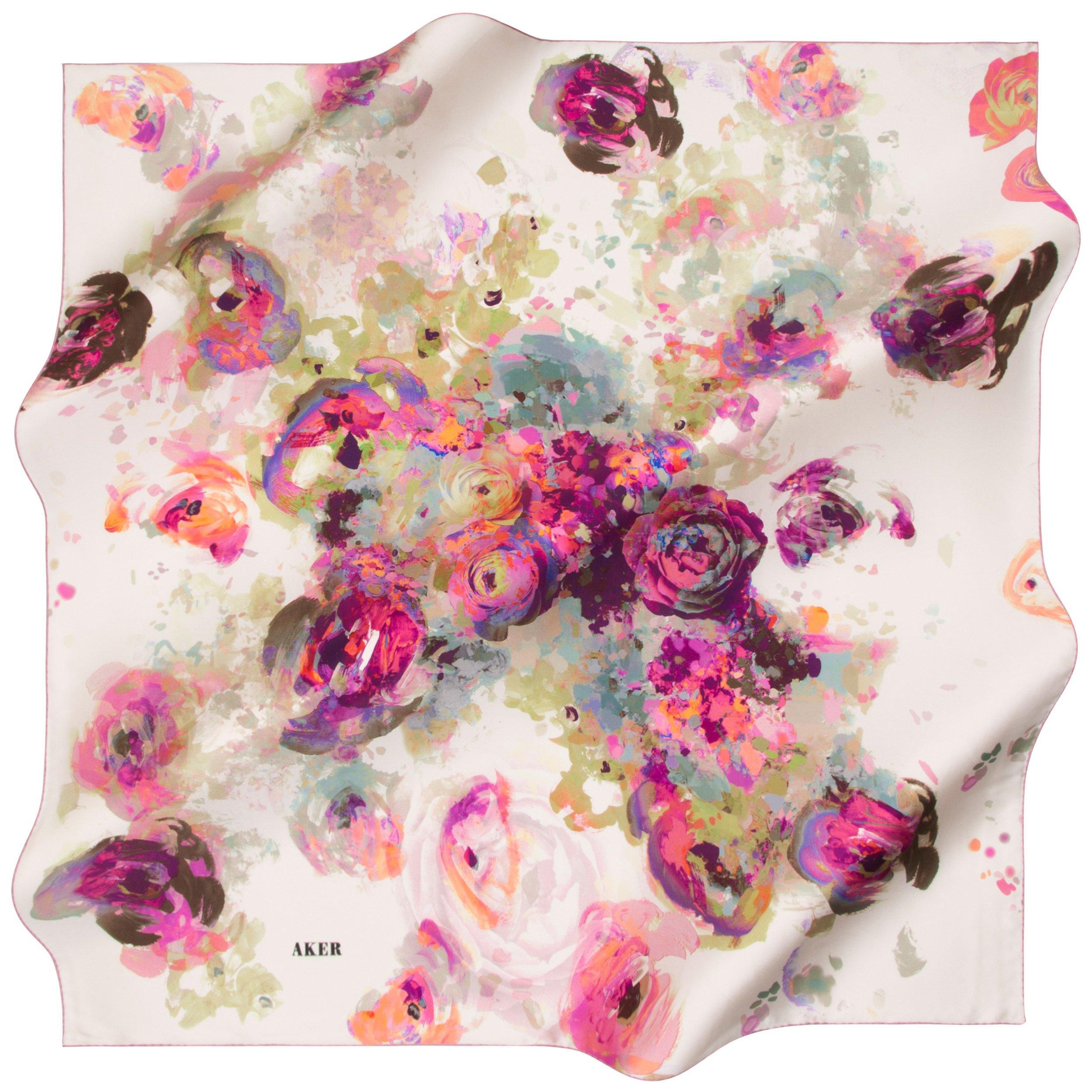Elegant Aker Pink Posies Silk Scarf - Floral Print Fashion Accessory for Women - Perfect for Office, Weddings & Spring Outfits