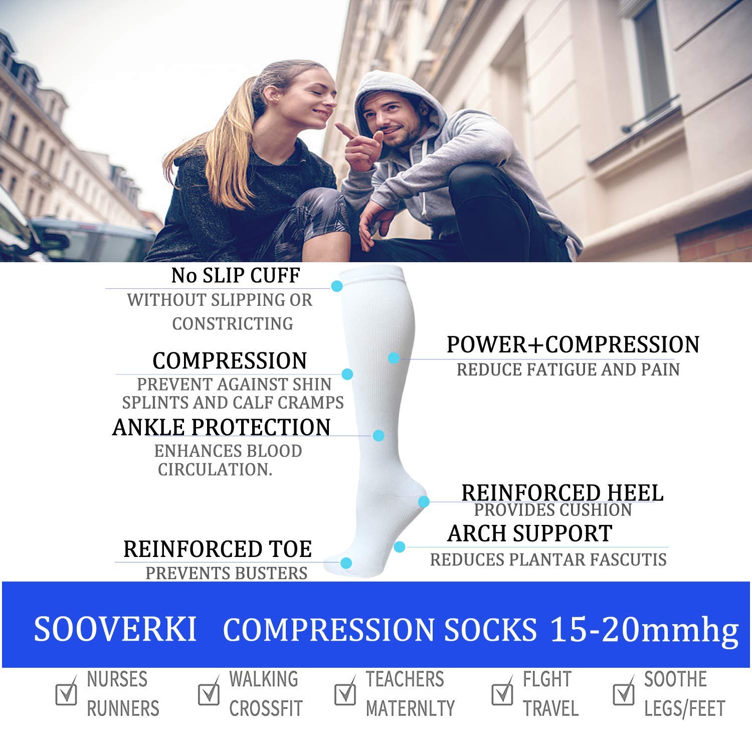 8 Pairs Graduated Copper Compression Socks 15-20mmHg for Men & Women - Best for Running, Athletic, Cycling & Travel - Improve Blood Circulation & Reduce Leg Fatigue