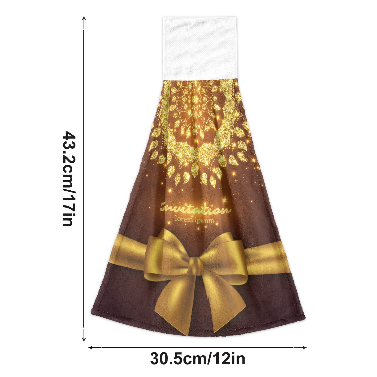 Glitter Mandala Hanging Kitchen Towels - 2 Pack Gold Bow Design, Soft Coral Velvet Hand Towels with Loops for Bathroom & Kitchen | Absorbent Washcloths for Home Decor, Gift Giving & Daily Use