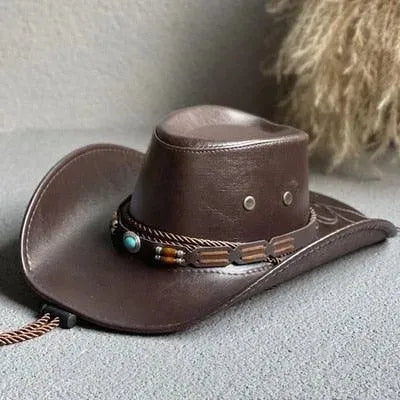 Stylish Faux Leather Western Cowboy Hats for Men & Women - Trendy Unisex Cowboy Hat for Rodeo, Country Music Festivals & Outdoor Adventures