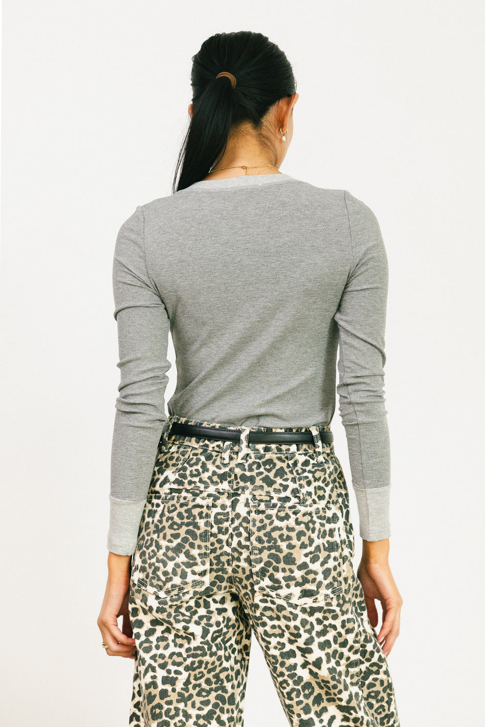 Elise Ribbed Knit Top for Women - Soft Grey Casual Shirt, Perfect for Layering, Office Wear & Everyday Outfits
