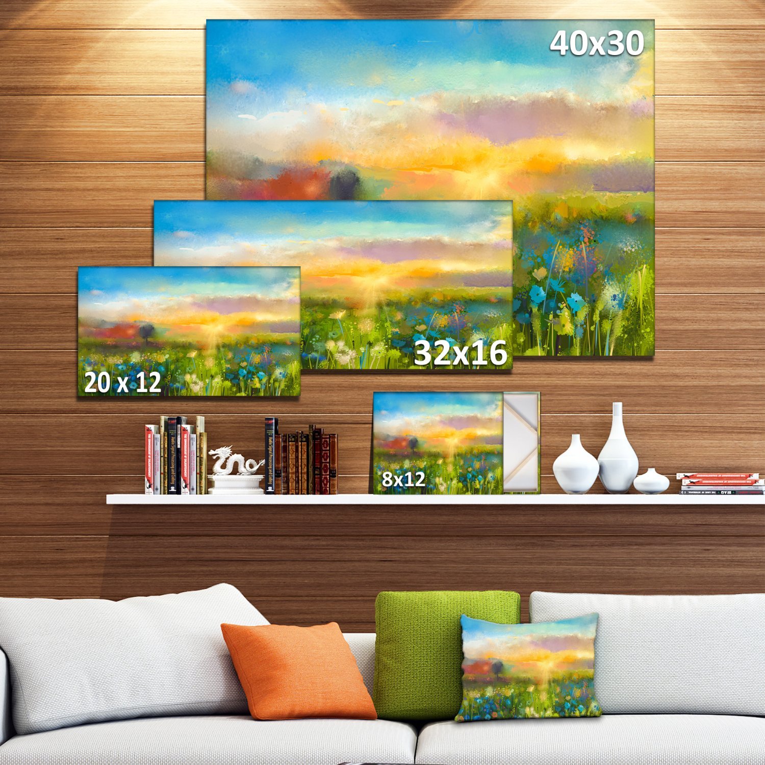 Sunset Meadow Landscape Contemporary Canvas Art Print - Stunning Nature Wall Decor for Living Room, Bedroom & Office