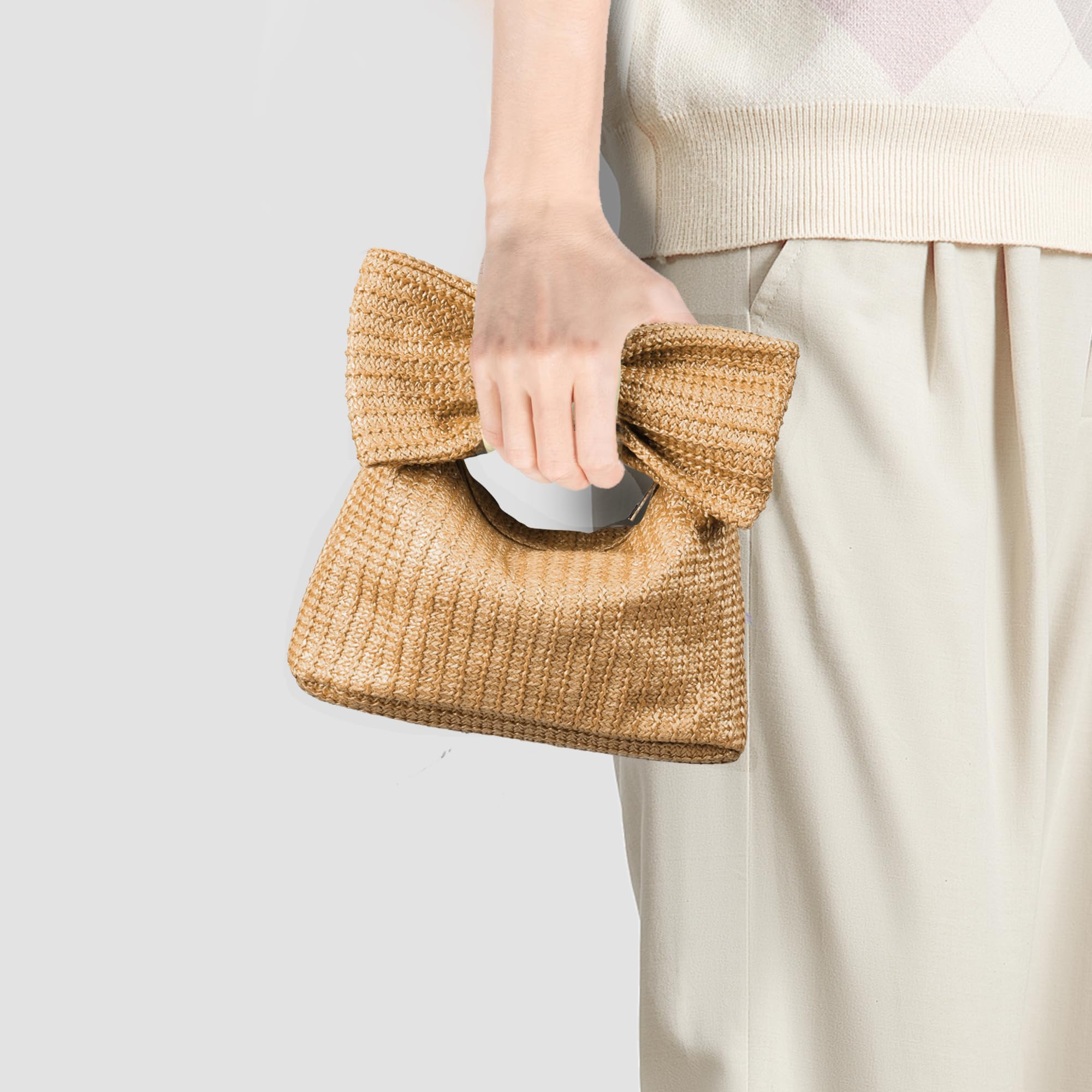 Stylish Handmade Straw Clutch Purse for Women - Elegant Bow Design for Wedding, Party, Prom & Club Events - Perfect Photo Accessory & Evening Bag