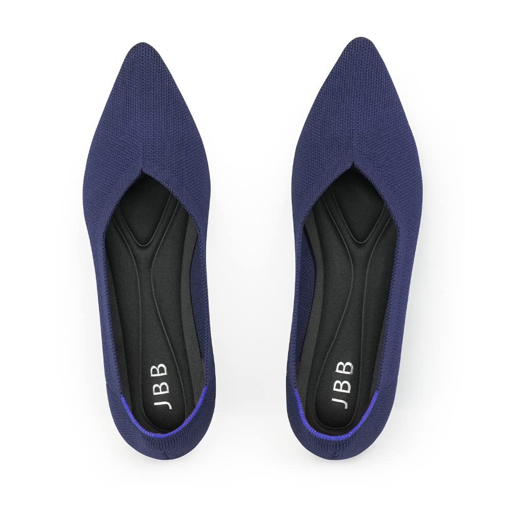 JBB Women's Pointed Toe Ballet Flats - Knit Slip-On Loafers with Low Wedge for Walking | Comfortable Casual Dress Shoes for Work, Office & Everyday Wear