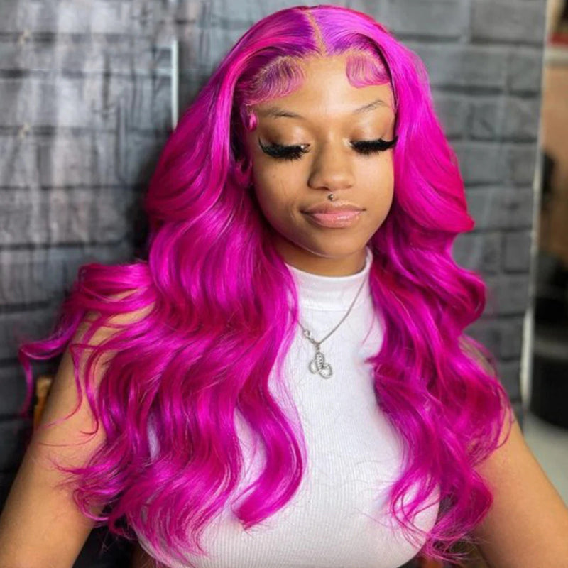 Eullair Fuchsia Pink Straight Human Hair Wig - Rose Red Body Wave Lace Frontal Wig for Women (EW001) | Perfect for Cosplay, Parties & Daily Wear