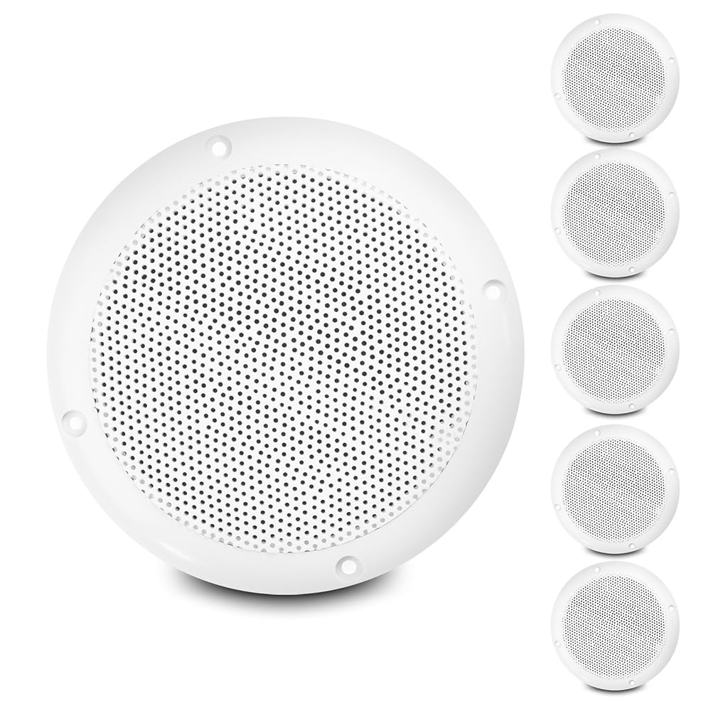 VONYX 6x6.5 Inch White Waterproof Ceiling Speakers - IP44 Rated Outdoor Garden Bathroom Marine Audio System - 2-Way Passive 300W Home Installation Sound Kit for Patio, Poolside, and Indoor Entertainment