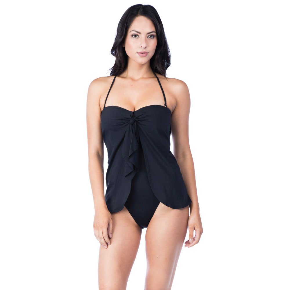 Chaps Women's Standard Draped Flyaway One Piece Swimsuit - Slimming Bathing Suit for Women, Tummy Control Swimwear with Adjustable Straps | Perfect for Beach, Pool, Vacation & Summer Activities