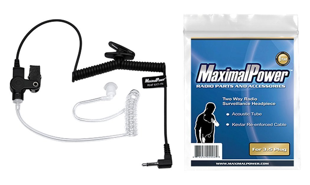 MaximalPower RHF 617-1N Surveillance Headset - Clear Acoustic 3.5mm Earpiece with Coil Tube for Two-Way Radios, Transceivers & Speaker Mics | Secure Communication for Security Guards, Event Staff & Discreet Monitoring (Black)