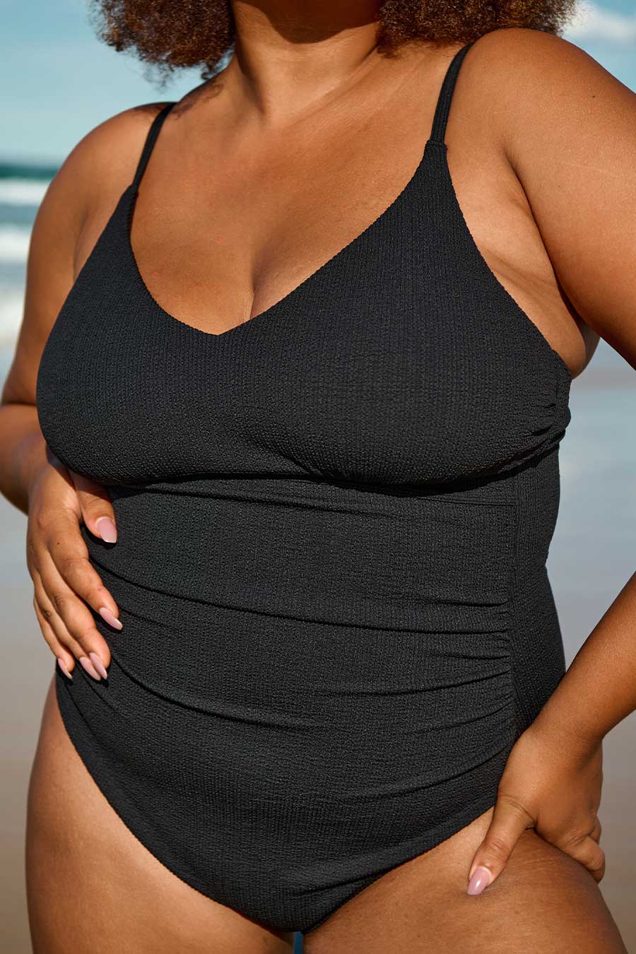 Coolum Core Support One Piece Swimsuit - Black Textured High Waist Bathing Suit for Women | Perfect for Beach, Pool, and Summer Vacations