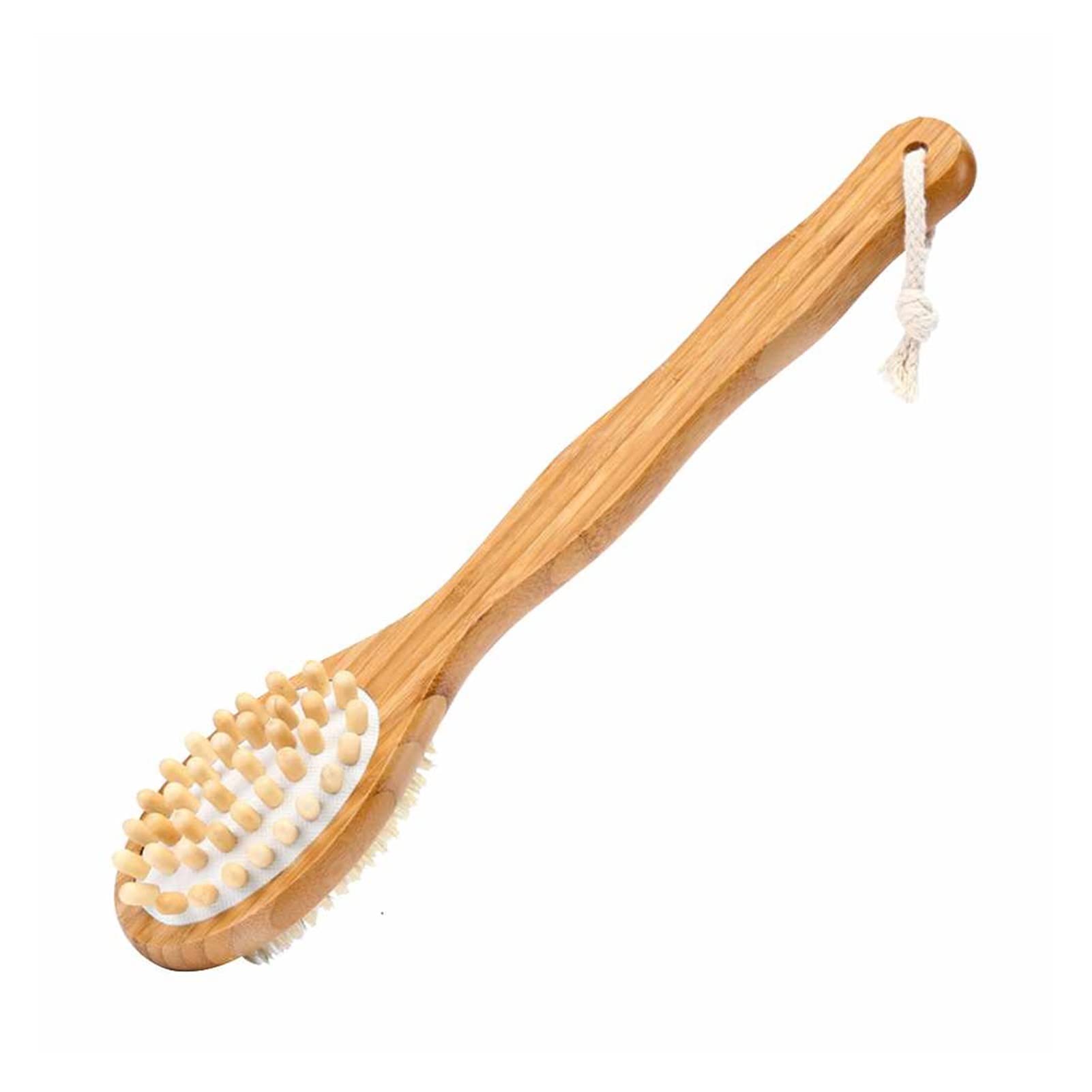 Premium Double-Sided Massage Bristle Bath Brush with Long Wooden Handle - Exfoliating Body Scrubber for Spa, Shower & Back Cleaning (Brown) - Ideal for Dry Brushing, Lymphatic Drainage & Relaxing Self-Care Routines