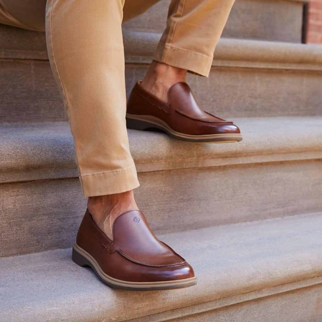 Premium Genuine Leather Loafers for Men - Chestnut Brown Slip-On Shoes - Comfortable & Stylish for Casual Wear, Office & Travel