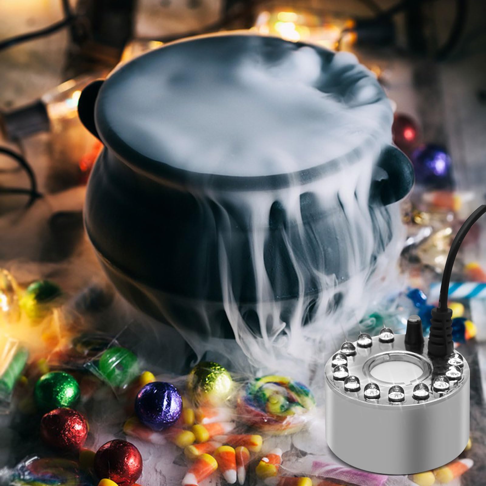4 Sets Ultrasonic Mist Maker Fogger with LED Lights - Halloween Water Fountain Pond Fogger, Aluminum Humidifier for Indoor/Outdoor Use in Rockery, Vase, Birdbath & Home Decor