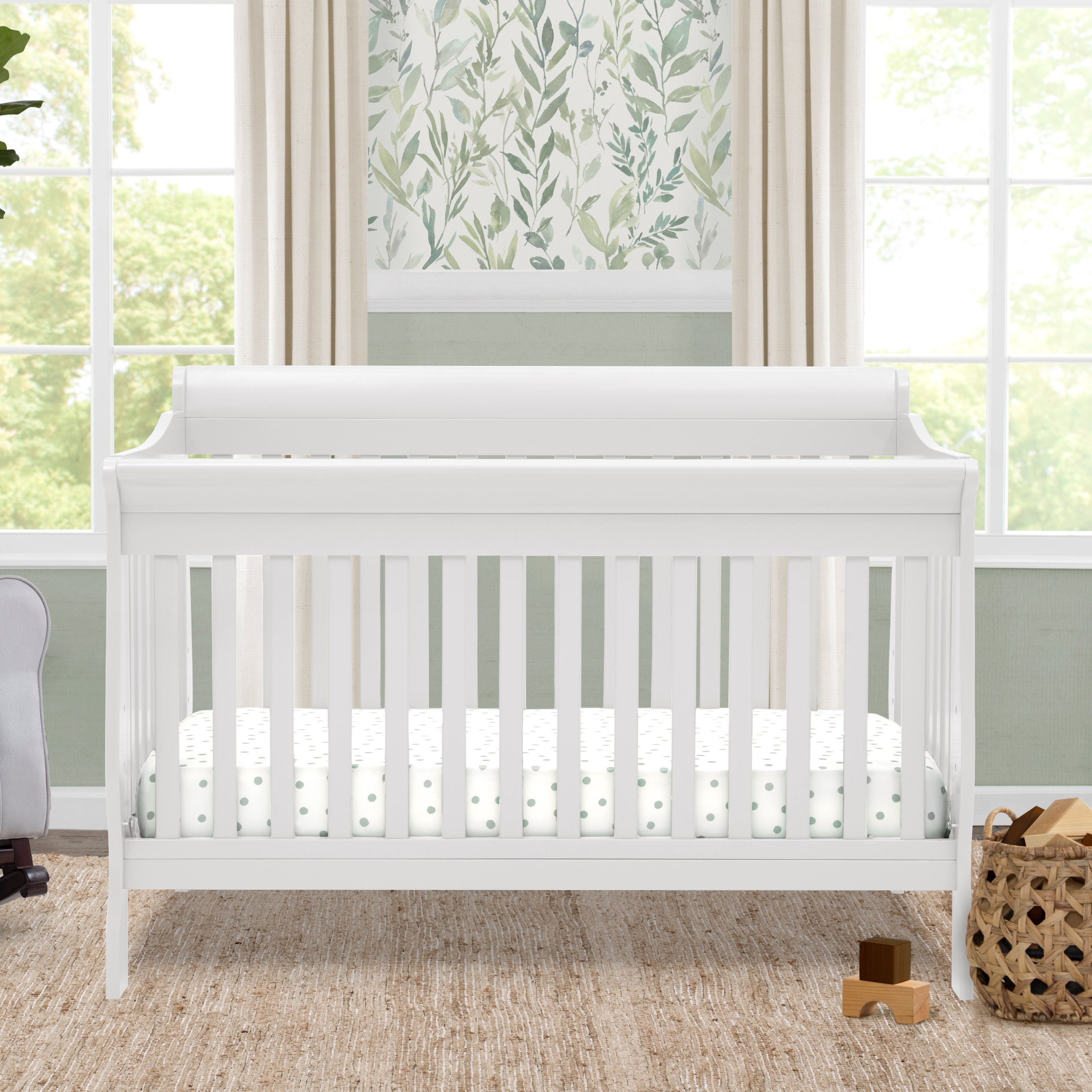 6-in-1 Convertible Baby Crib with Toddler Bed Conversion - Canton White Nursery Furniture for Newborn to Teen - Perfect for Small Spaces & Modern Nurseries