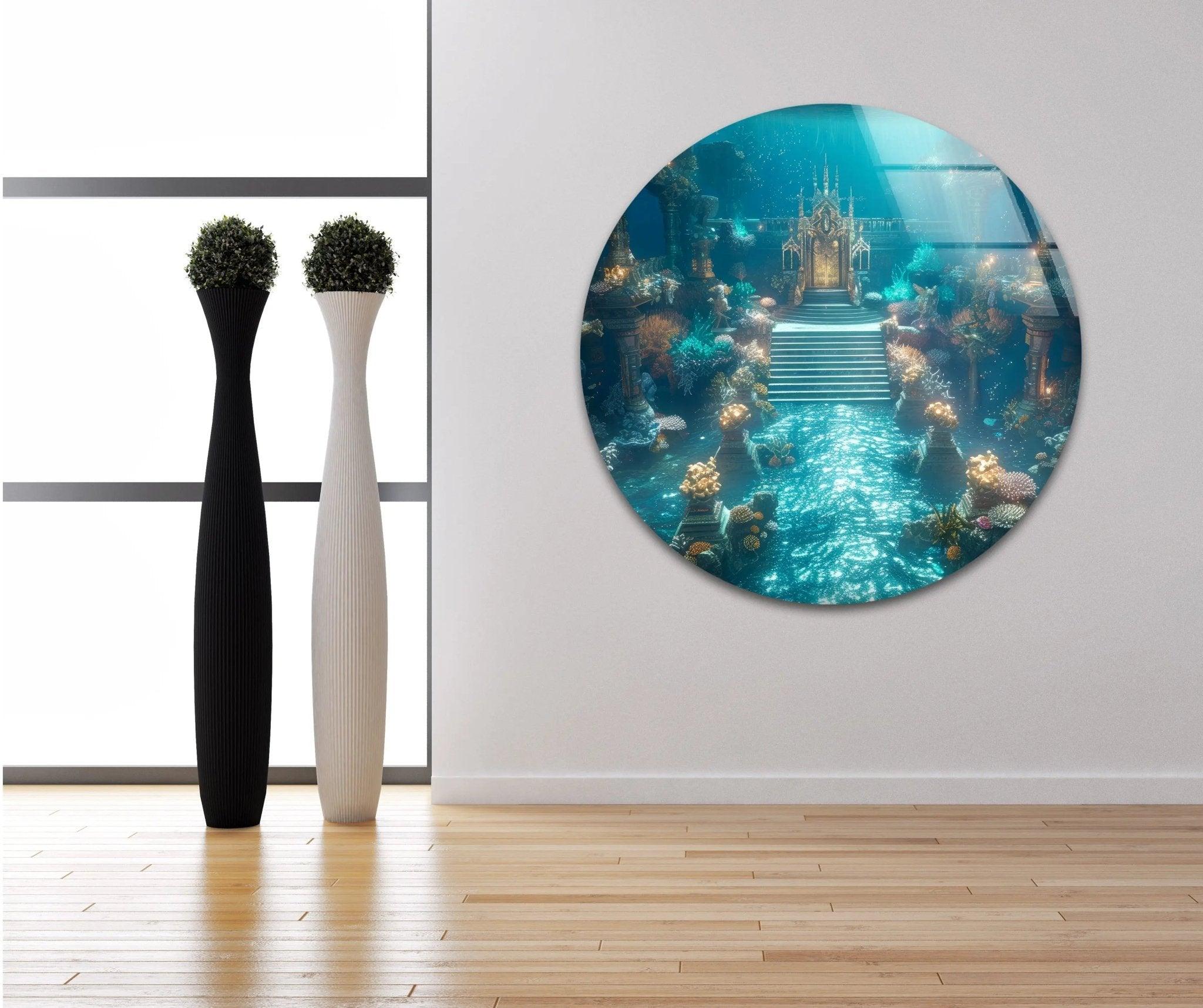 Atlantis Place Glass Wall Art - Stunning Ocean-Themed Decor for Living Room, Bedroom & Office | Handmade Glass Mural for Home & Office Decor