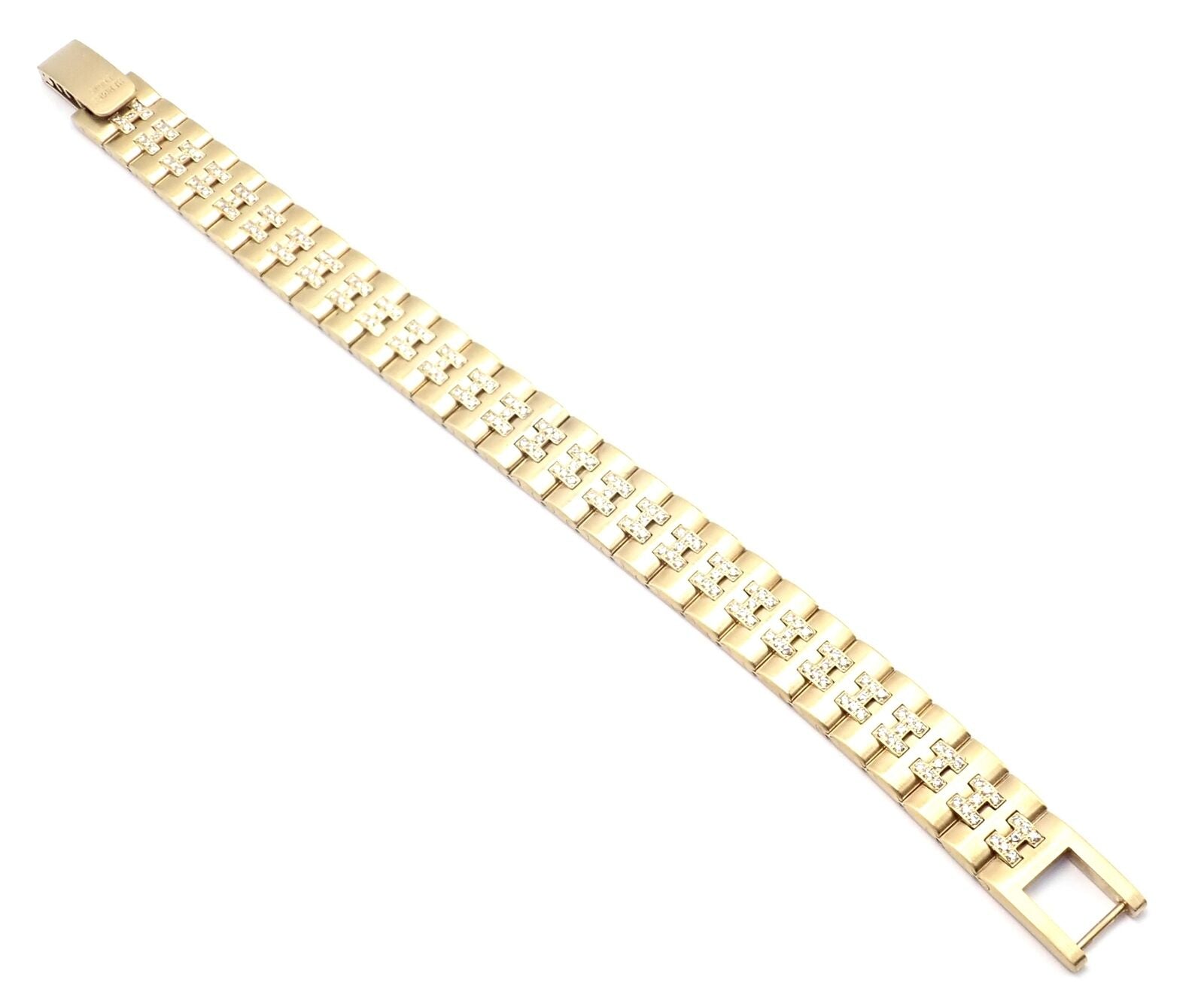 Authentic Vintage Hermes Paris 18k Yellow Gold Diamond H Link Bracelet - Luxury Jewelry for Women, Perfect for Parties, Weddings & Special Occasions