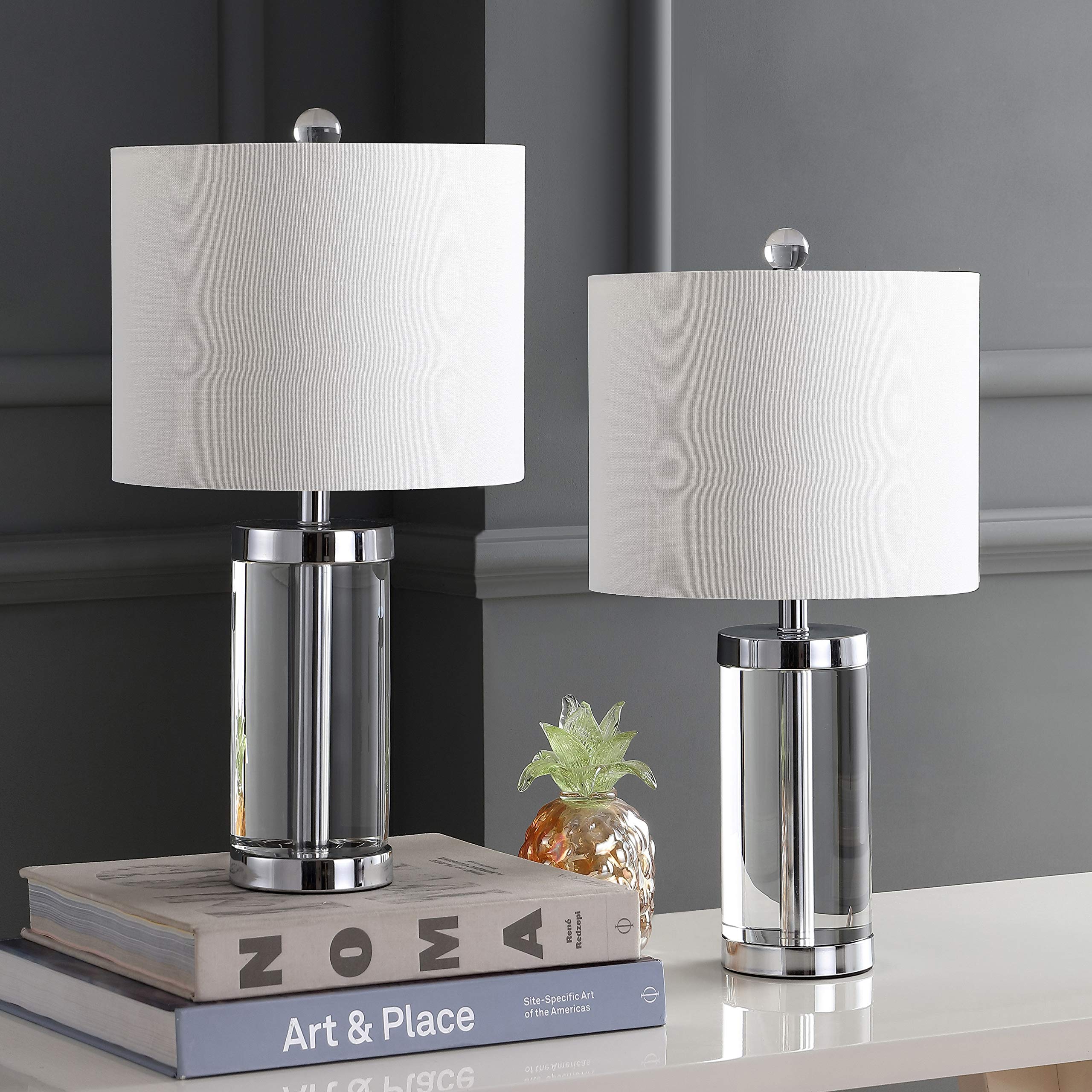SAFAVIEH Laurie Modern Farmhouse Crystal Table Lamp Set of 2 - 20 Inch LED Bedside Lamps for Bedroom, Living Room & Home Office - Warm White Lighting with Included LED Bulbs - Perfect for Nightstands, Desks and Cozy Reading Nooks