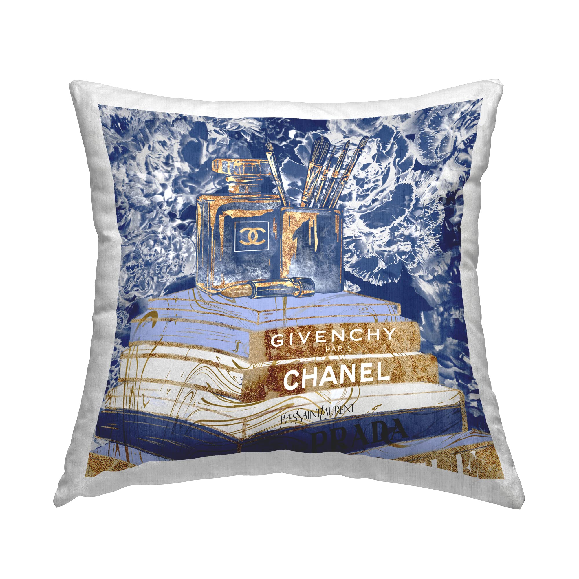 Stupell Industries Blue Fashion Book Pile Glam Designer Accessories Throw Pillow Cover 18x18 - Stylish Home Decor for Living Room, Bedroom & Office