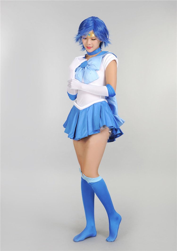 Anime Mercury Cosplay Costume for Women - Blue Wig & Sky Blue Dress Suit | Halloween, Cosplay, Convention Outfit | Perfect for Comic Con, Halloween Parties & Themed Events