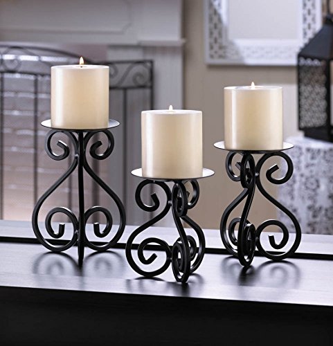 Iron Standing Candle Holders Set of 3 - Decorative Metal Candle Stands for Table Centerpiece, Wedding Decor, Home & Garden Lighting Accessories
