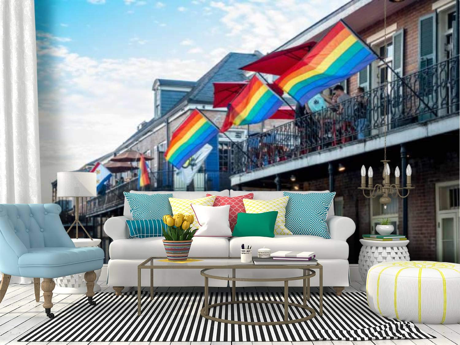 Peel and Stick Wallpaper - French Quarter Street Scene Wall Mural | Self-Adhesive Removable Vinyl Film for Home Decor | Perfect for Living Room, Bedroom & Office Accent Wall