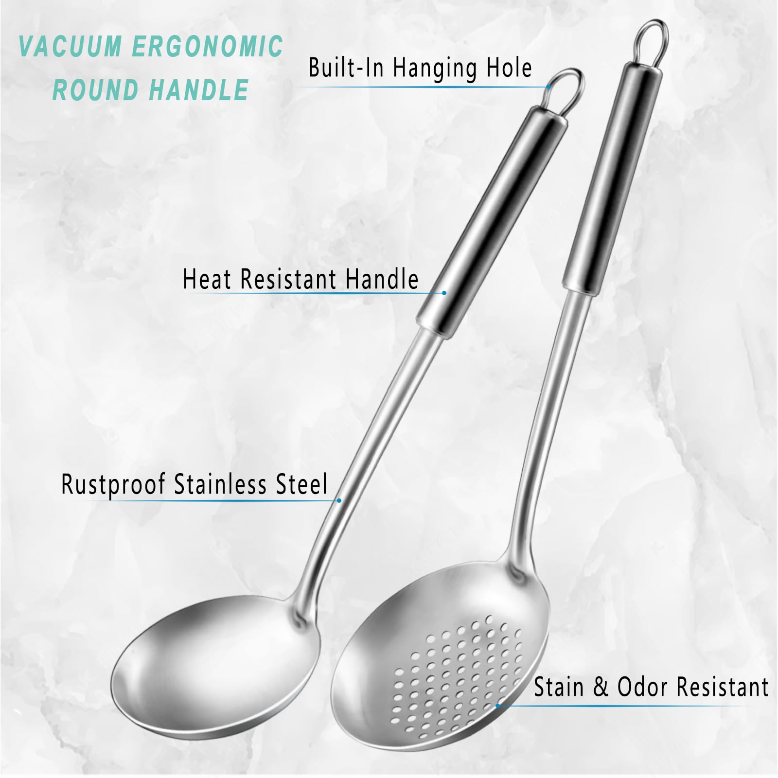 Premium 2-Piece Stainless Steel Ladle and Slotted Spoon Set - Soup Ladle & Strainer Skimmer - Durable Kitchen Utensils for Cooking, Serving - Perfect for Home Chefs & Restaurants - Dishwasher Safe - Ideal for Soups, Stews, Pasta & Deep Frying