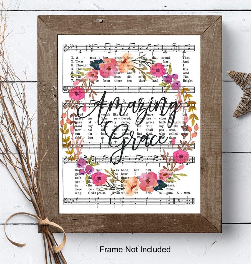 Amazing Grace Sheet Music & Quote - Printable Music Wall Decor - Inspirational Christian Wall Art - Religious Home Gifts - How Sweet The Sound - Perfect for Church, Bedroom & Office Decor
