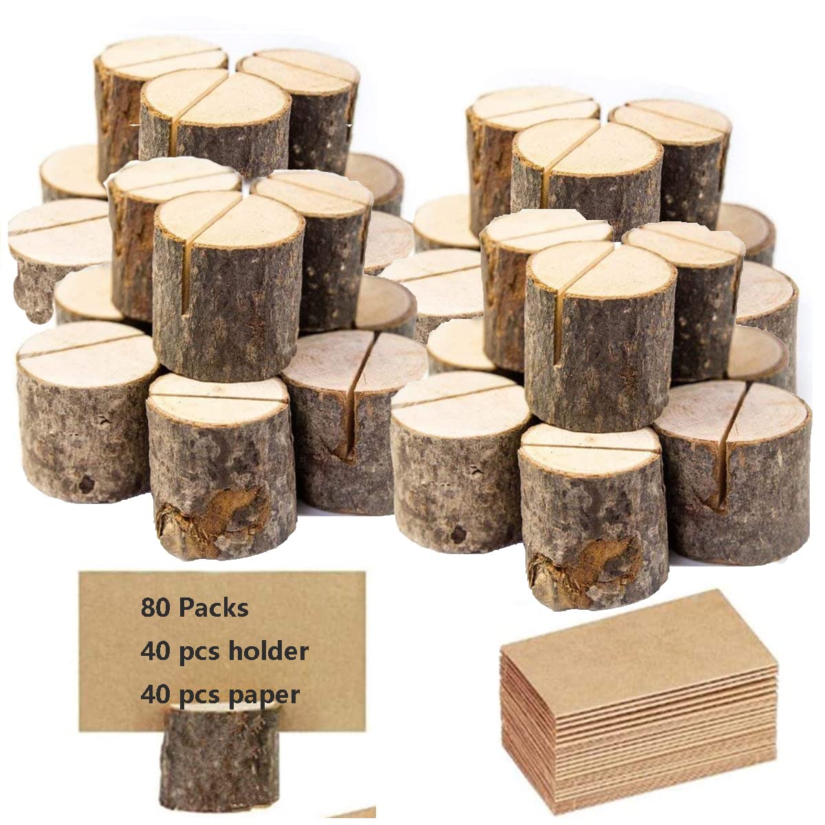 Rustic Wood Table Number Holders - 10 Pack (40 Pieces) for Wedding, Party, and Event Place Cards - Includes Kraft Paper Cards - Perfect for Table Seating, Name Cards, and Memo Notes
