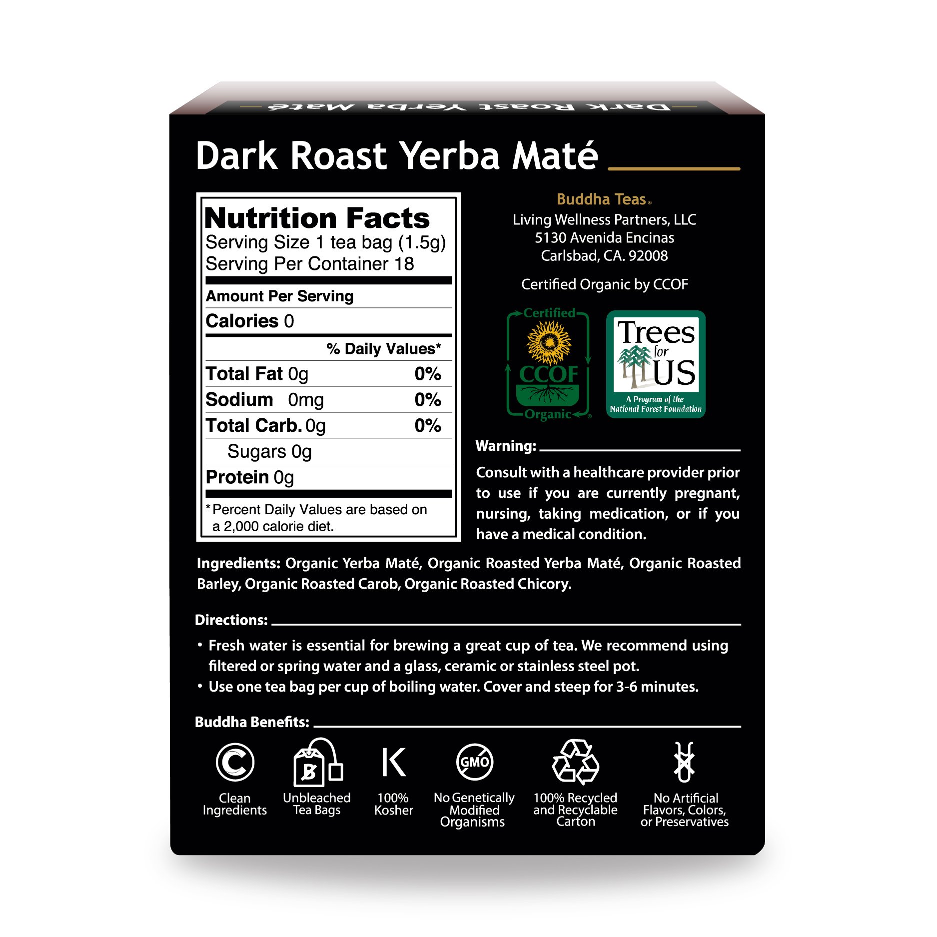 Organic Dark Roast Yerba Maté Tea - Caffeine-Free, GMO-Free, OU Kosher Certified - 18 Bleach-Free Tea Bags for Relaxation & Wellness