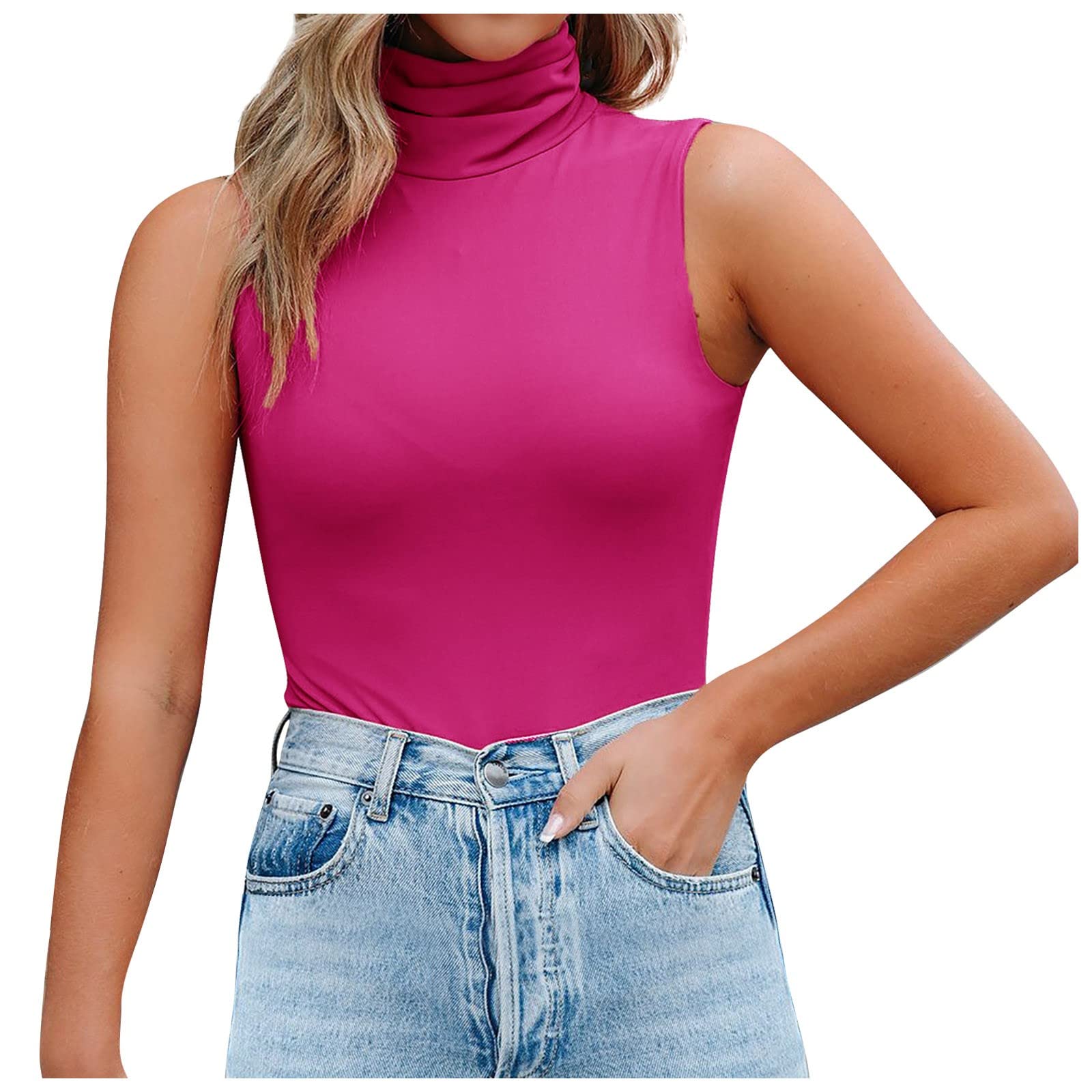 BISXOTY Women's High Neck Tank Tees - Comfy Plain Turtleneck Tops for Holiday & Casual Wear