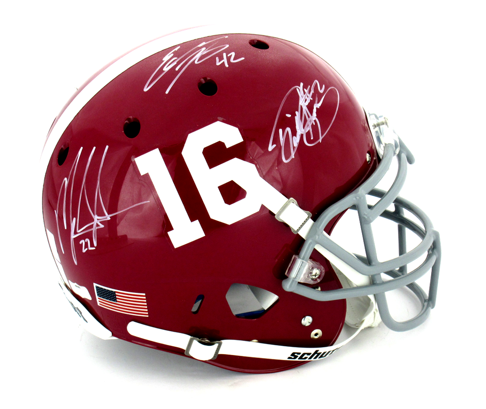 Autographed Alabama Crimson Tide Football Helmet - Signed by Mark Ingram, Eddie Lacy & Derrick Henry - Authentic Schutt Collectible for Sports Memorabilia Fans - Perfect for Man Cave Decor, Game Room Display or Bama Fan Gift
