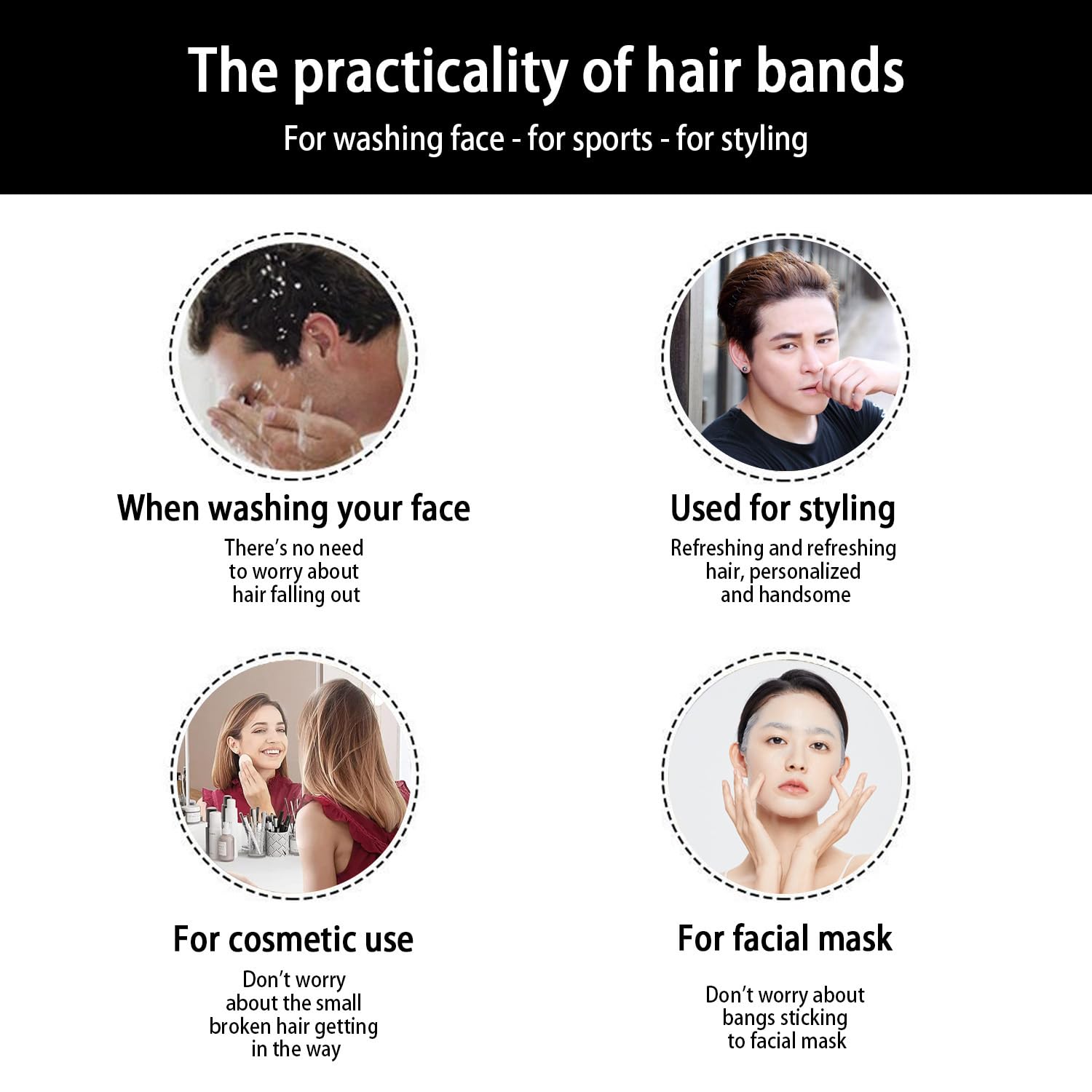 WUBAYI 6Pcs Metal Headbands for Men & Women - Non-Slip Sports Headband, Fashion Hair Band for Gym, Running, Yoga, Weddings & Daily Wear - Black Unisex Head Accessories