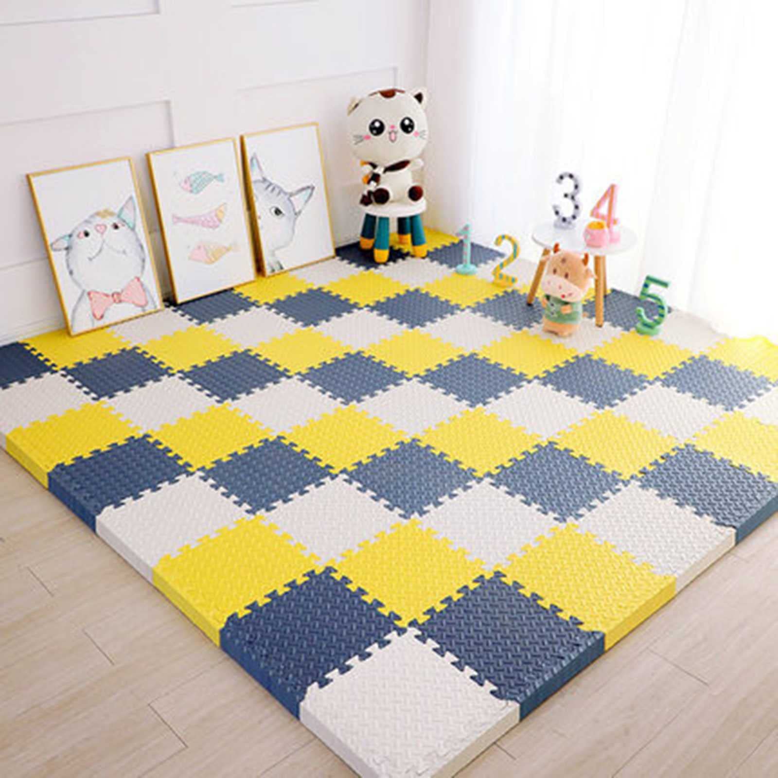 QFXFL 24-Piece High-Density Foam Puzzle Floor Mats with Borders - Non-Slip, Anti-Fall Interlocking Tiles for Bedroom, Living Room, Gym & Playroom - Perfect for Kids Play Area, Home Gym Flooring & Toddler Safety