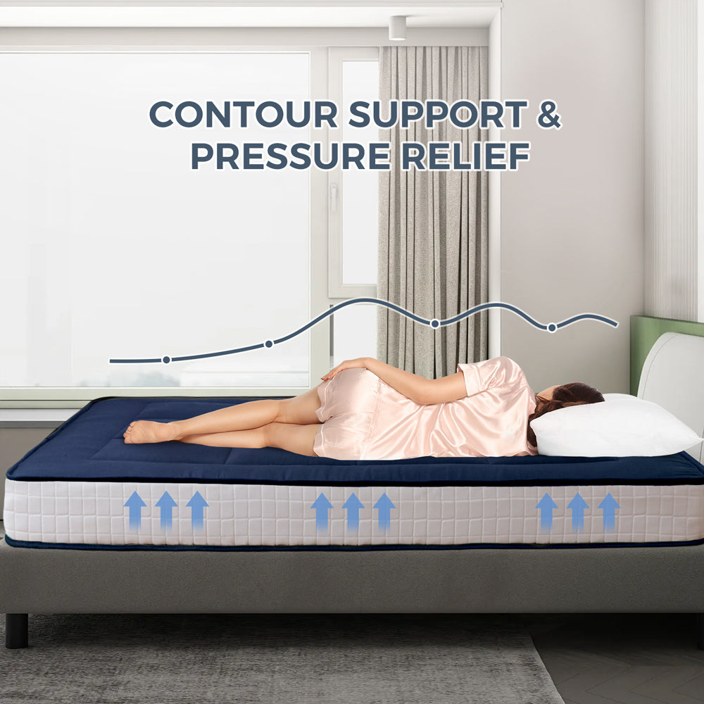 MAXYOYO Japanese Floor Futon Mattress - Thick Padded & Portable Navy Blue Floor Bed for Guest Room, Dorm, Camping & Travel
