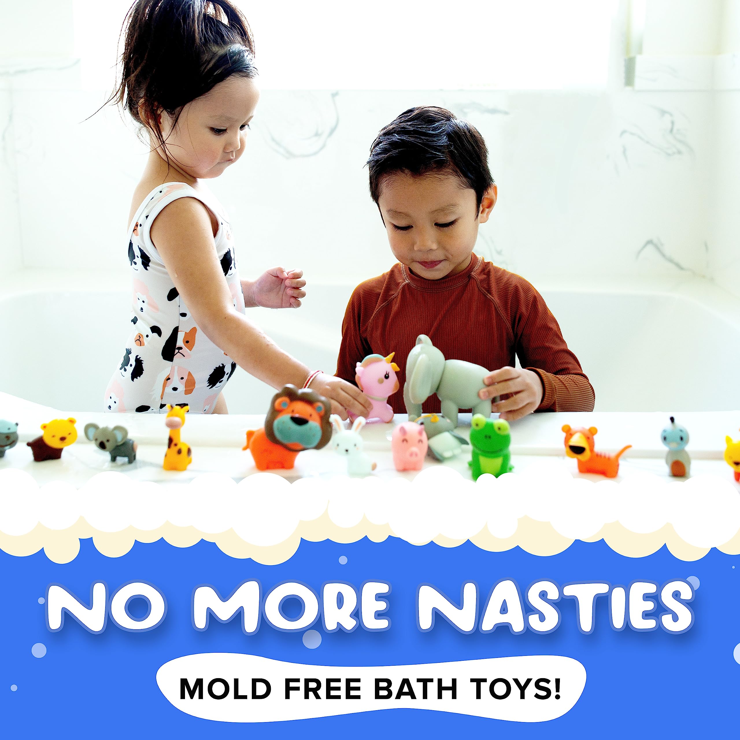 Mold-Free Bath Toys for Babies & Toddlers - Animal Shaped No Hole Bath Toys Set, BPA-Free & Safe for Kids 1-18 Months - Perfect for Bathtub, Pool & Water Play Fun - Ideal Toddler Gift for Ages 1, 3, 6, 12, 18 Months