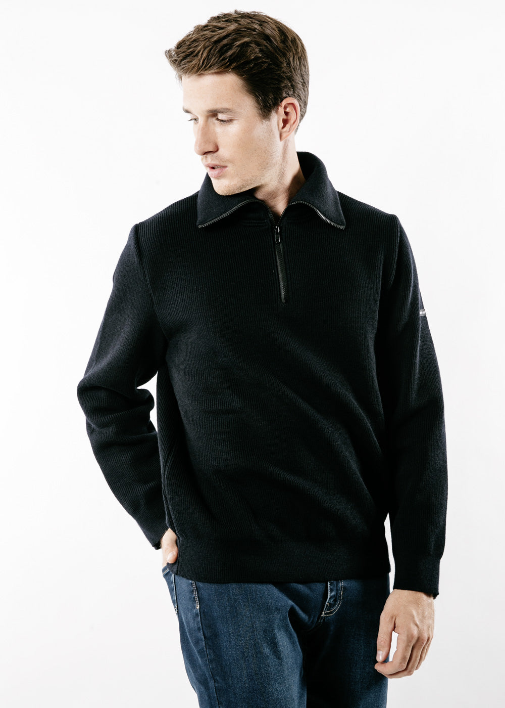 COTENTIN III Quarter Zip Trucker Sweater for Men - Navy Blue Pullover with Half Zip - Perfect for Outdoor Activities, Casual Wear & Work Office Attire