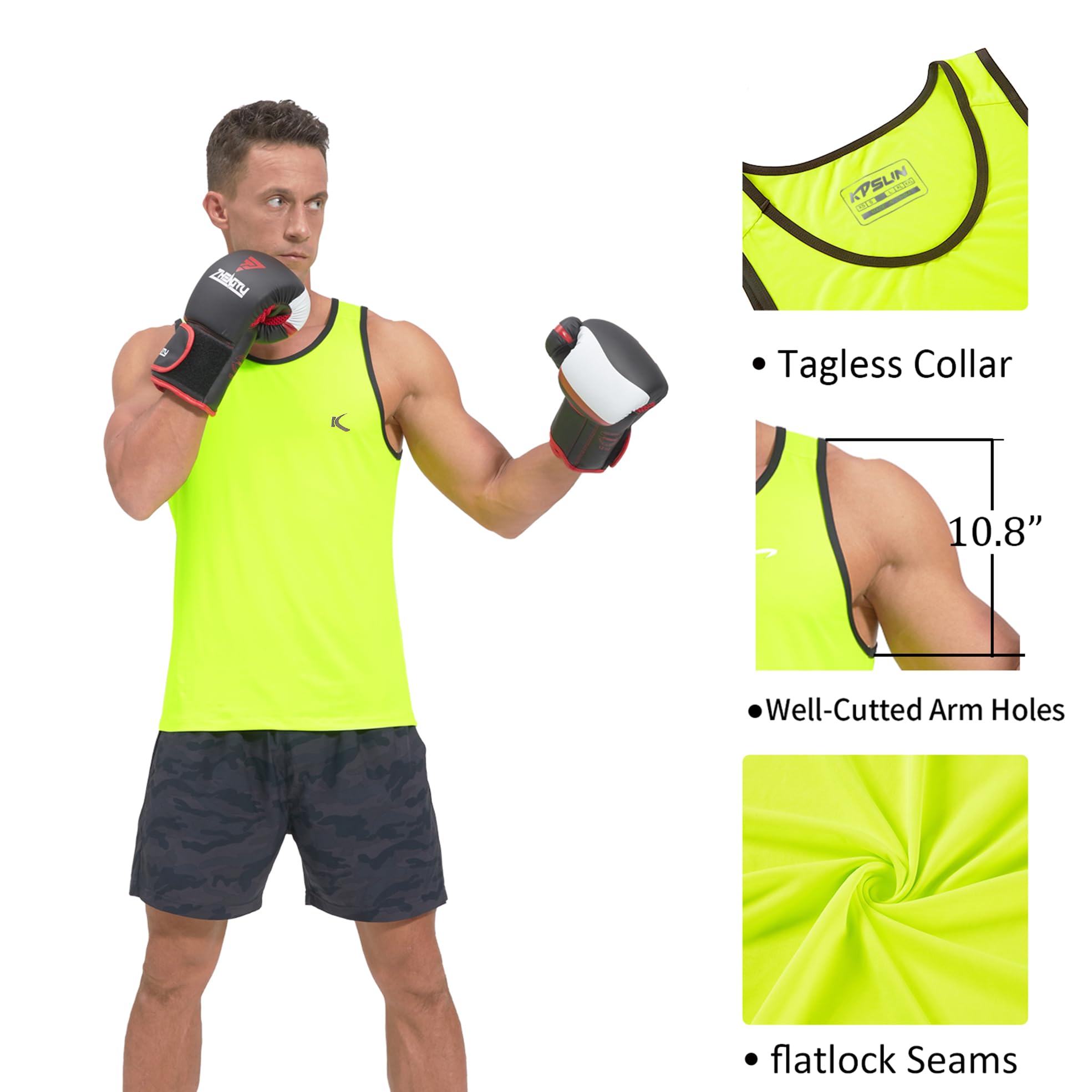 KPSUN Men's Quick Dry Sports Tank Tops - Athletic Gym & Bodybuilding Sleeveless Shirts for Running, Workout & Beach - Moisture Wicking Performance Shirt for Summer Outdoor Activities