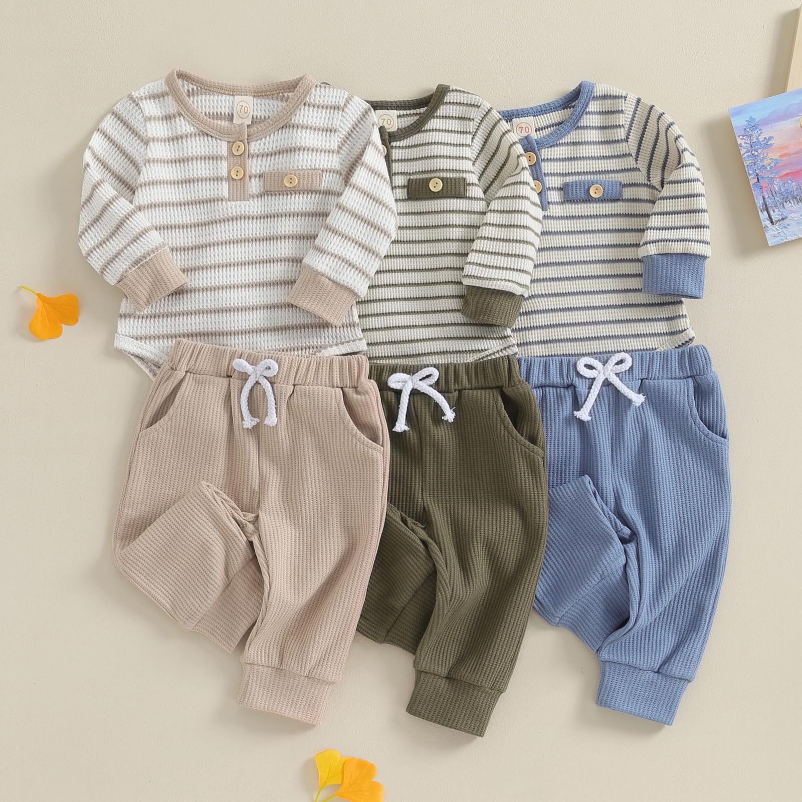 Ledy Champswiin Baby Boy Cotton Waffle Romper & Pant Set - Soft Newborn Outfits for 0-18 Months - Perfect for Playtime, Photos & Everyday Comfort